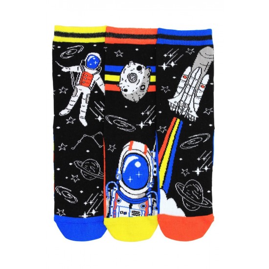 United Oddsocks Astro Trio Mis-Matched Bright Space Themed UK 12-5,5 Boys Socks