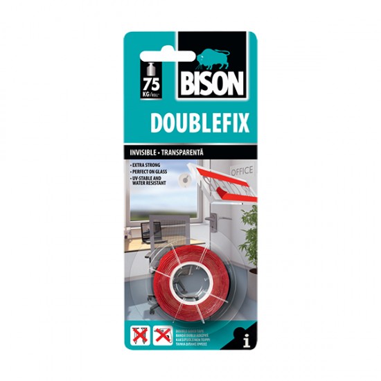 Ταινία διπλής όψης διάφανη DOUBLE FIX TAPE BISON 1.5X19mm